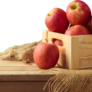 Красные яблоки в деревянном ящике